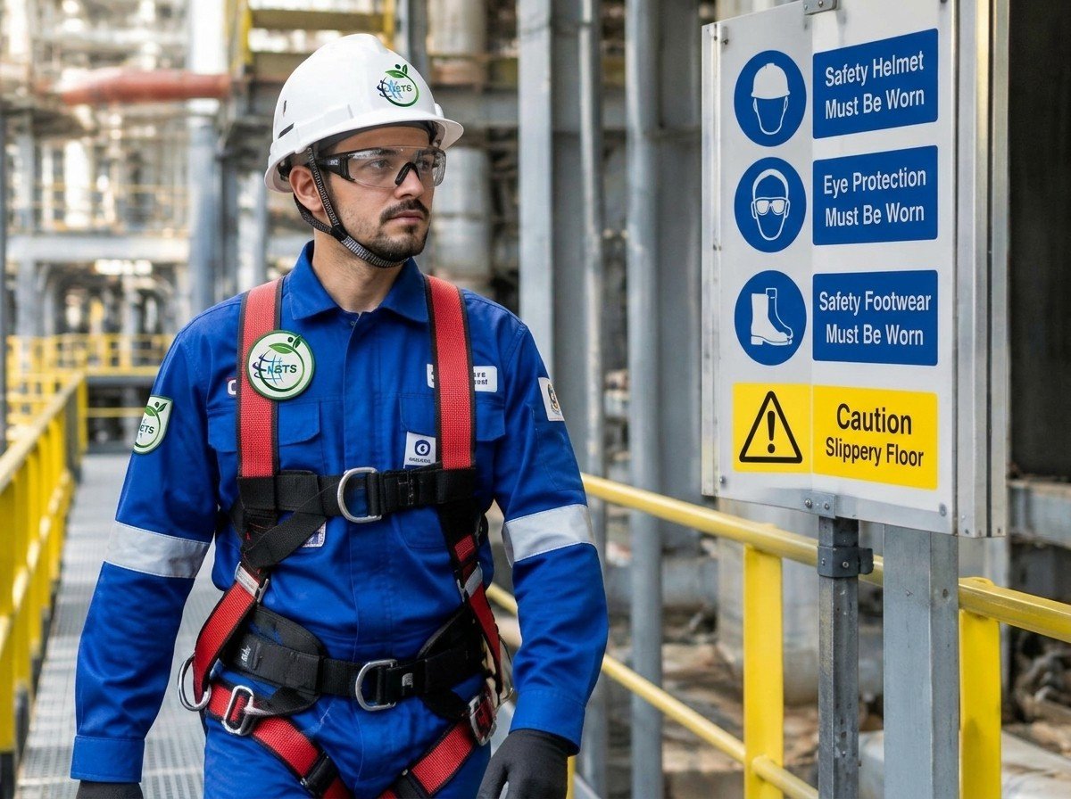 HSE safety technician at industrial walkway